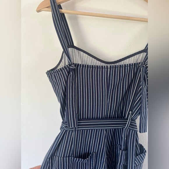 Paige Emma Cropped Tie Strap Jumpsuit In Rich Navy Paradise Stripe Size Small - Picture 12 of 15